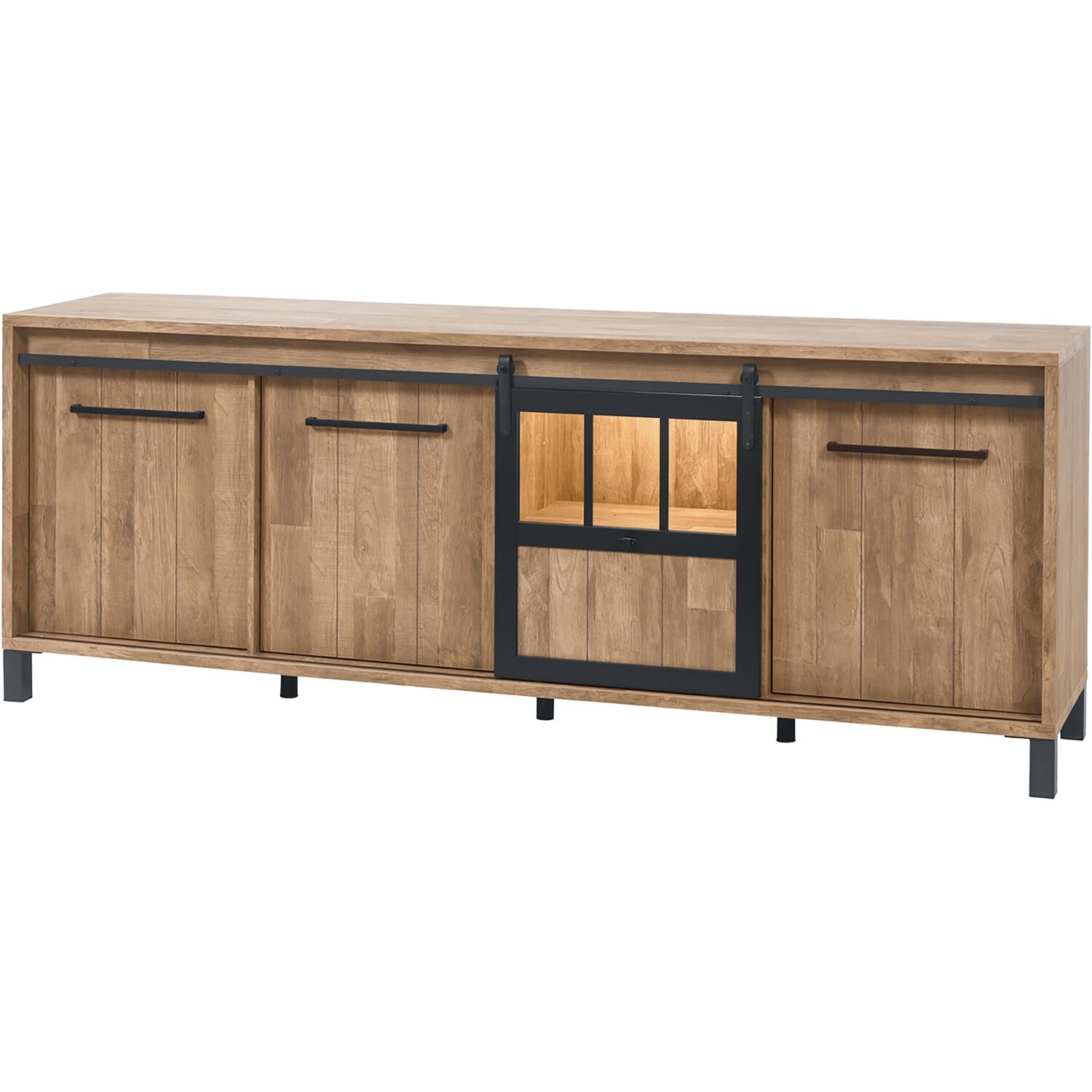 Dressoir Alva 3 deuren 1 schuifdeur in melamine orange teak wood