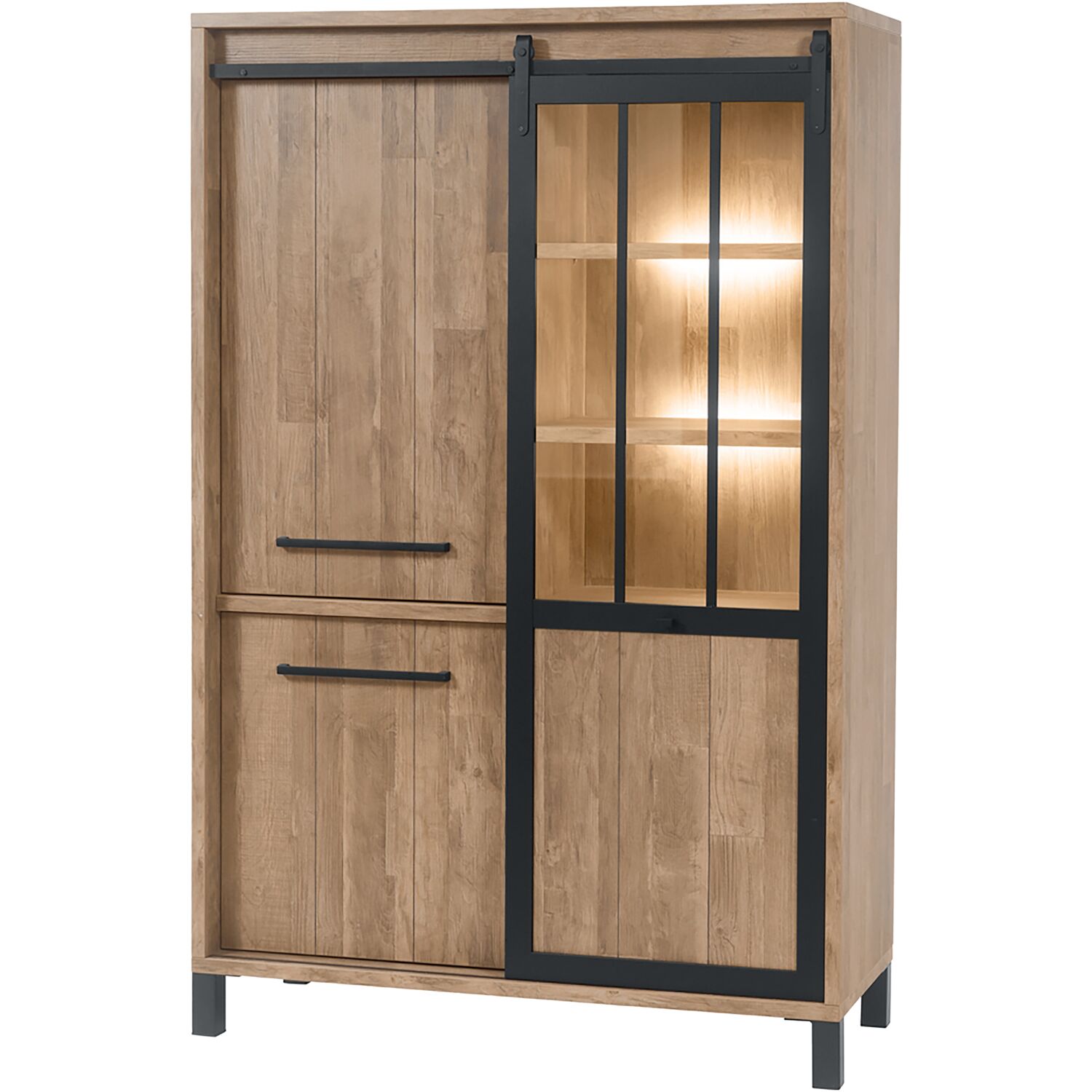 Opbergkast Alva 2 deuren 1 schuifdeur in melamine old teak wood