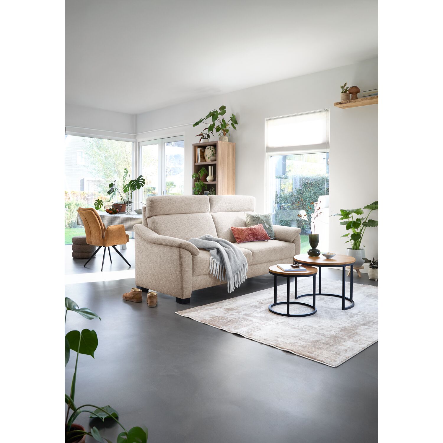 2,5 zitsbank Mirtho electrische relaxfunctie pocketvering met traagschuim in beige