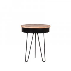 Bijzettafel Saria mangohout en zwart metaal, 44x53 cm