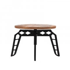 Salontafel Pebble zwart metaal en rough mangohout, 60x49 cm