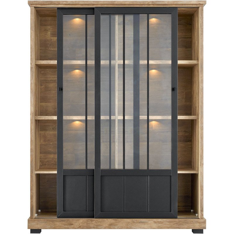 Vitrinekast Ladonia Old Teak i.c.m. zwart