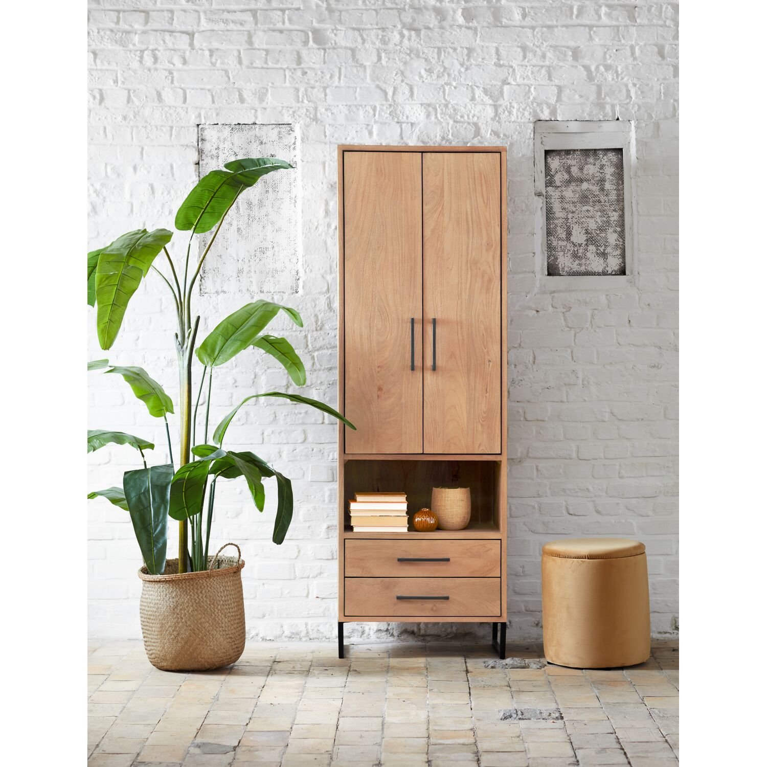 Boekenkast Piastra naturel manghout 195 x 64 x 40 cm 195cm