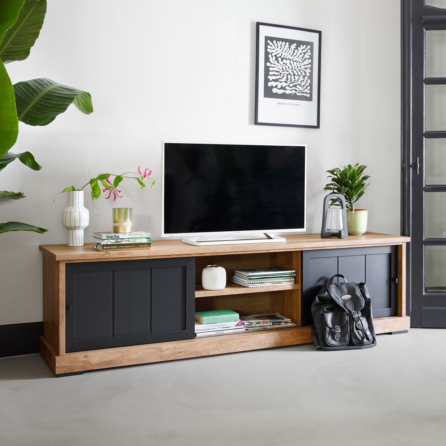 TV-meubel Ladonia Old Teak icm zwart