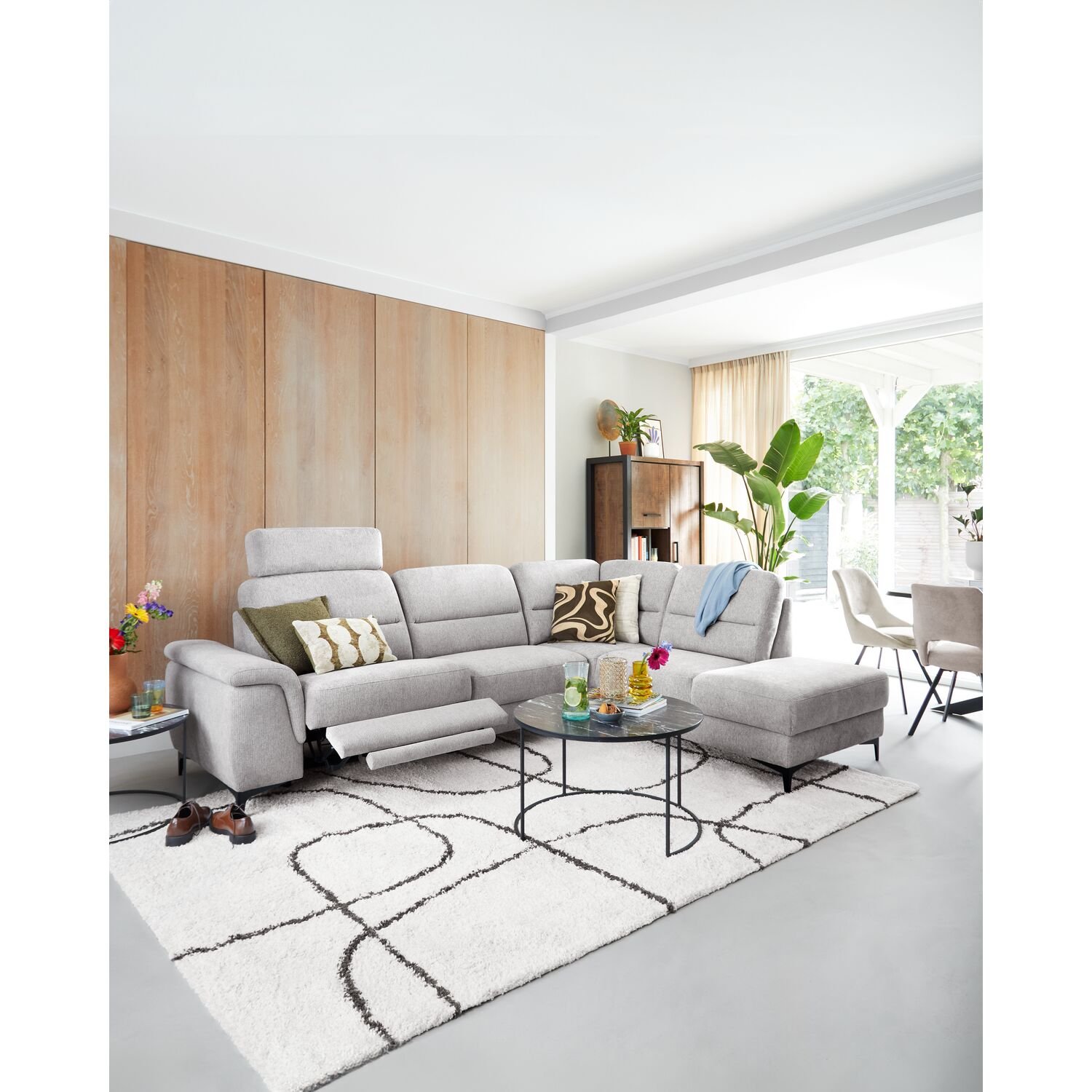 Hoekbank Mirtho ash grey, elektrische relaxfunctie