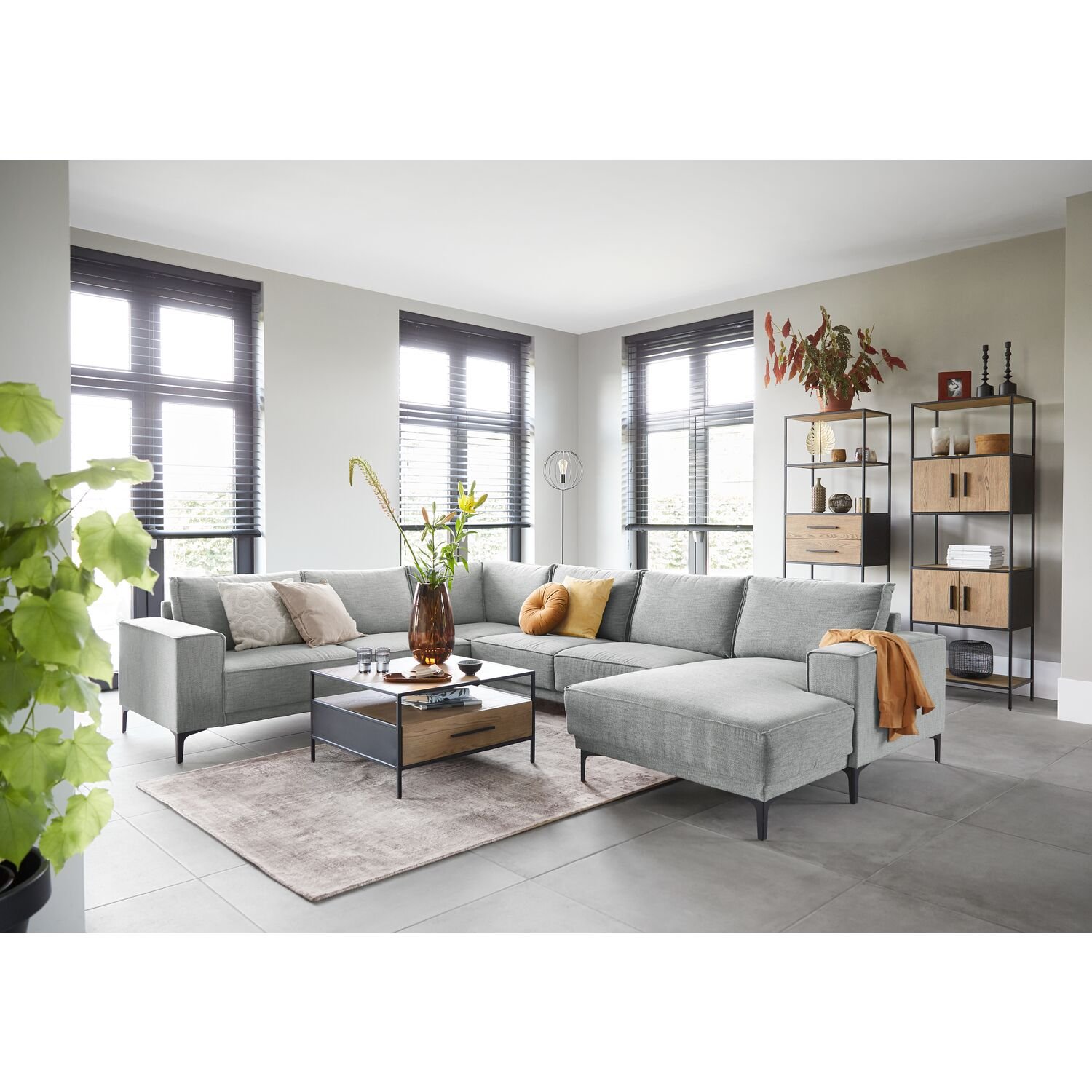 Hoekbank Calira HR-schuim zitting grijs