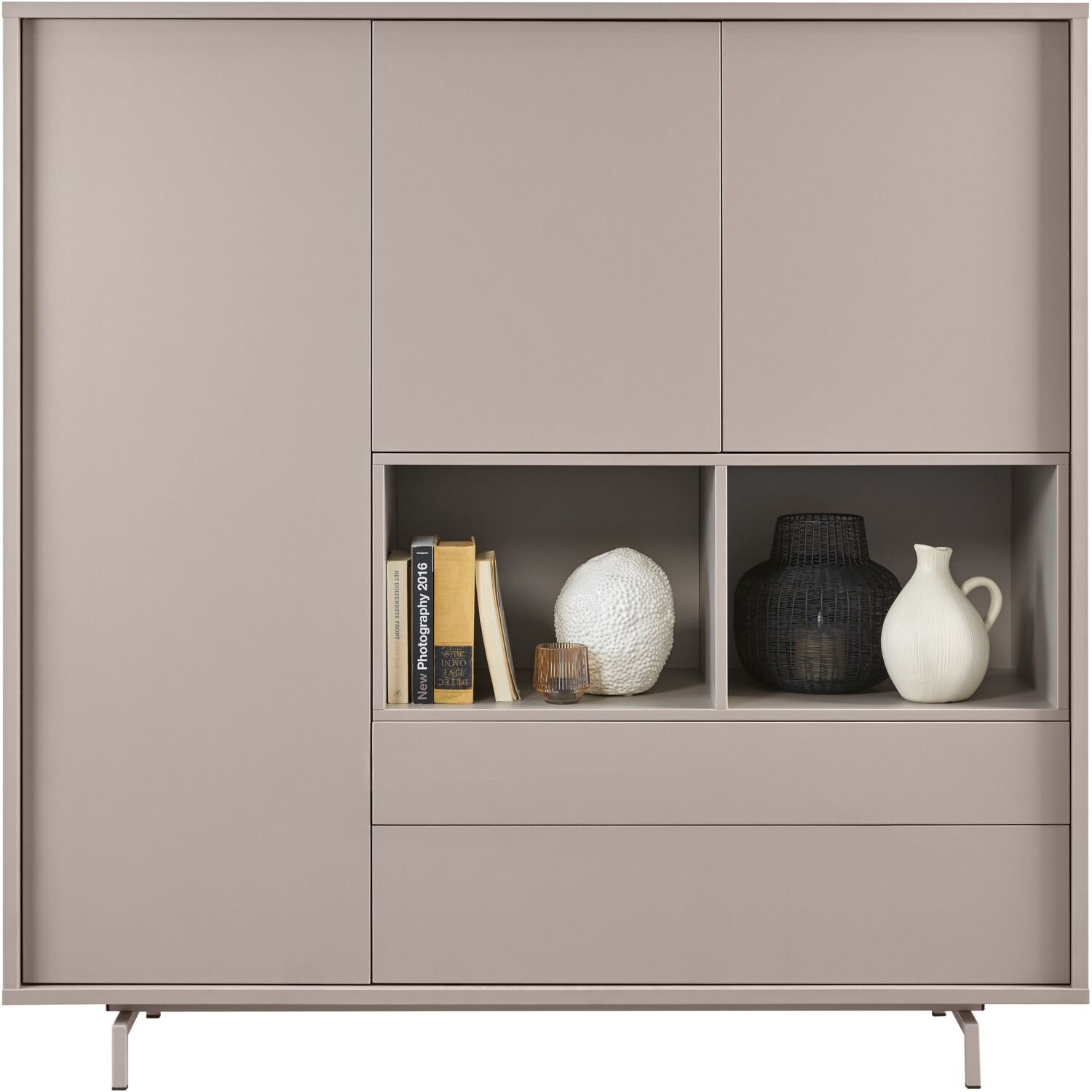 Opbergkast Famosa 3 deurs 2 lades 2 open vakken stone grey decor