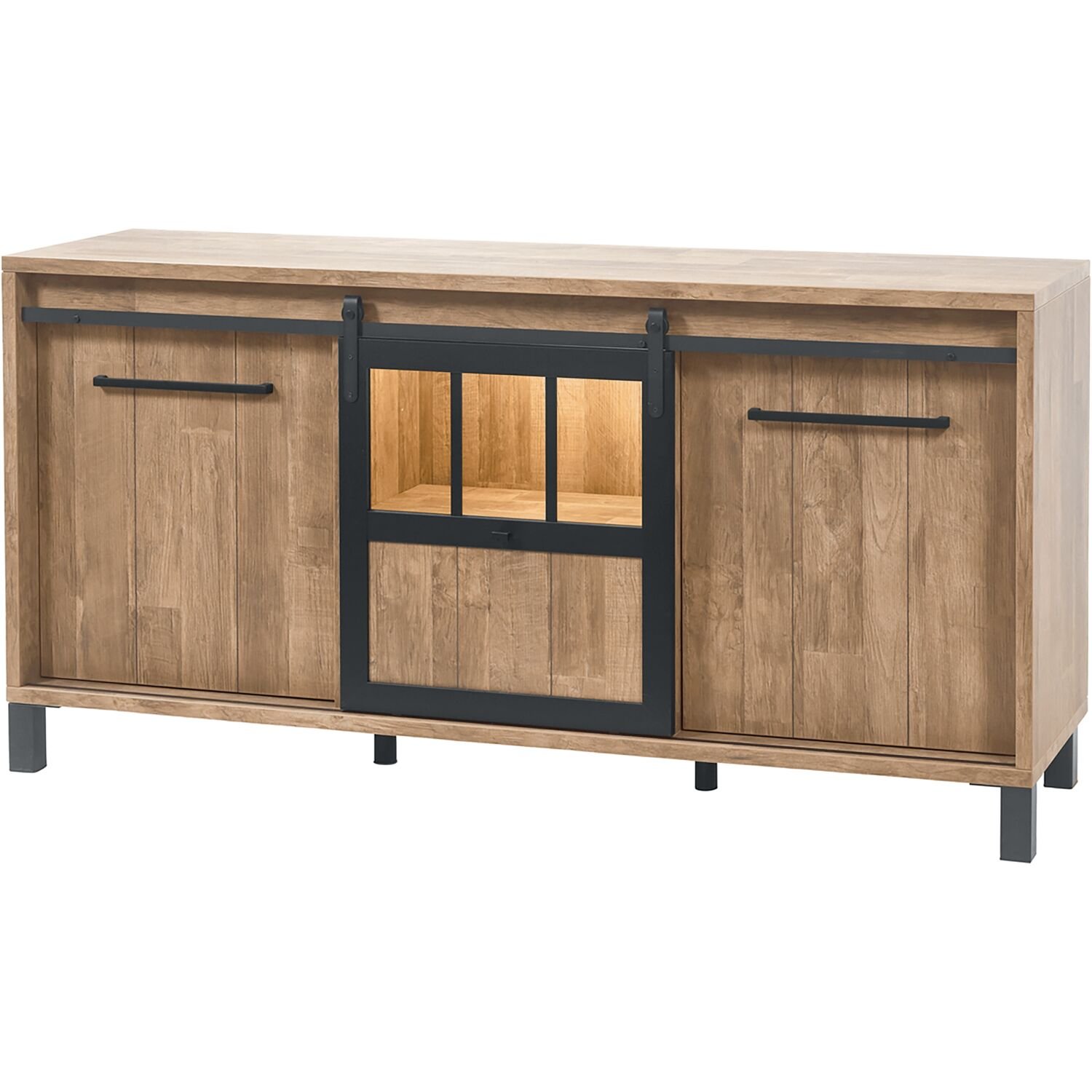 Dressoir Alva 2 deuren 1 schuifdeur melamine orange teak wood