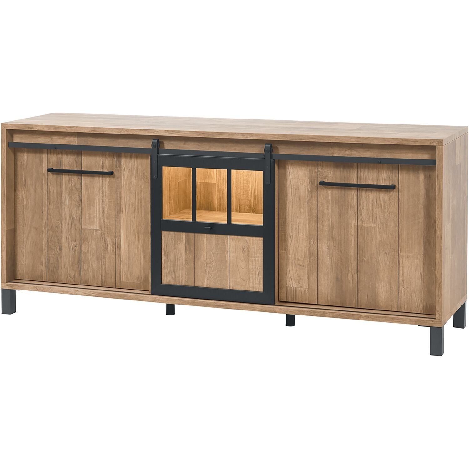 Dressoir Alva 2 deuren 1 schuifdeur in melamine old teak wood