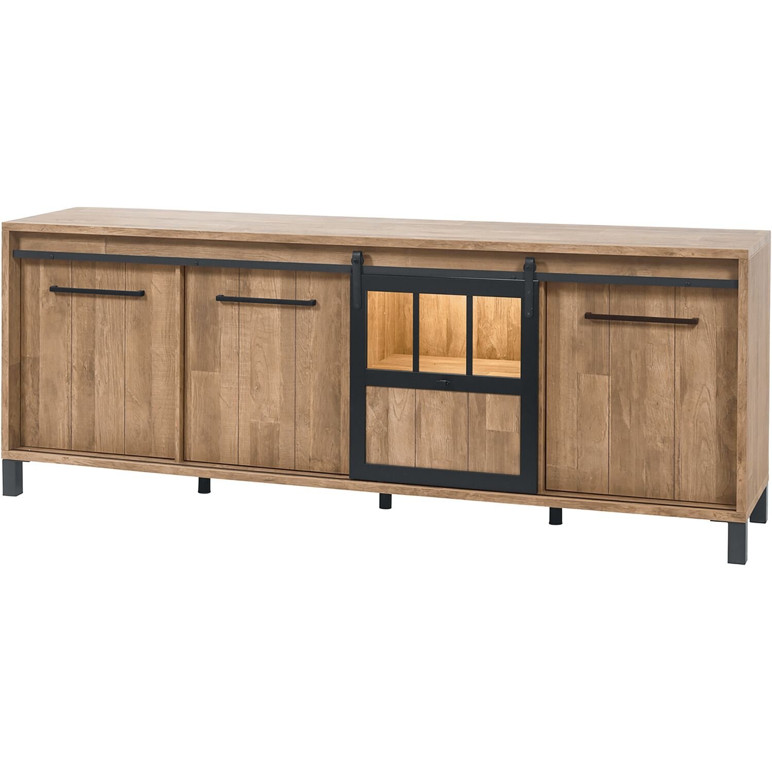 Dressoir Alva 3 deuren 1 schuifdeur in melamine orange teak wood