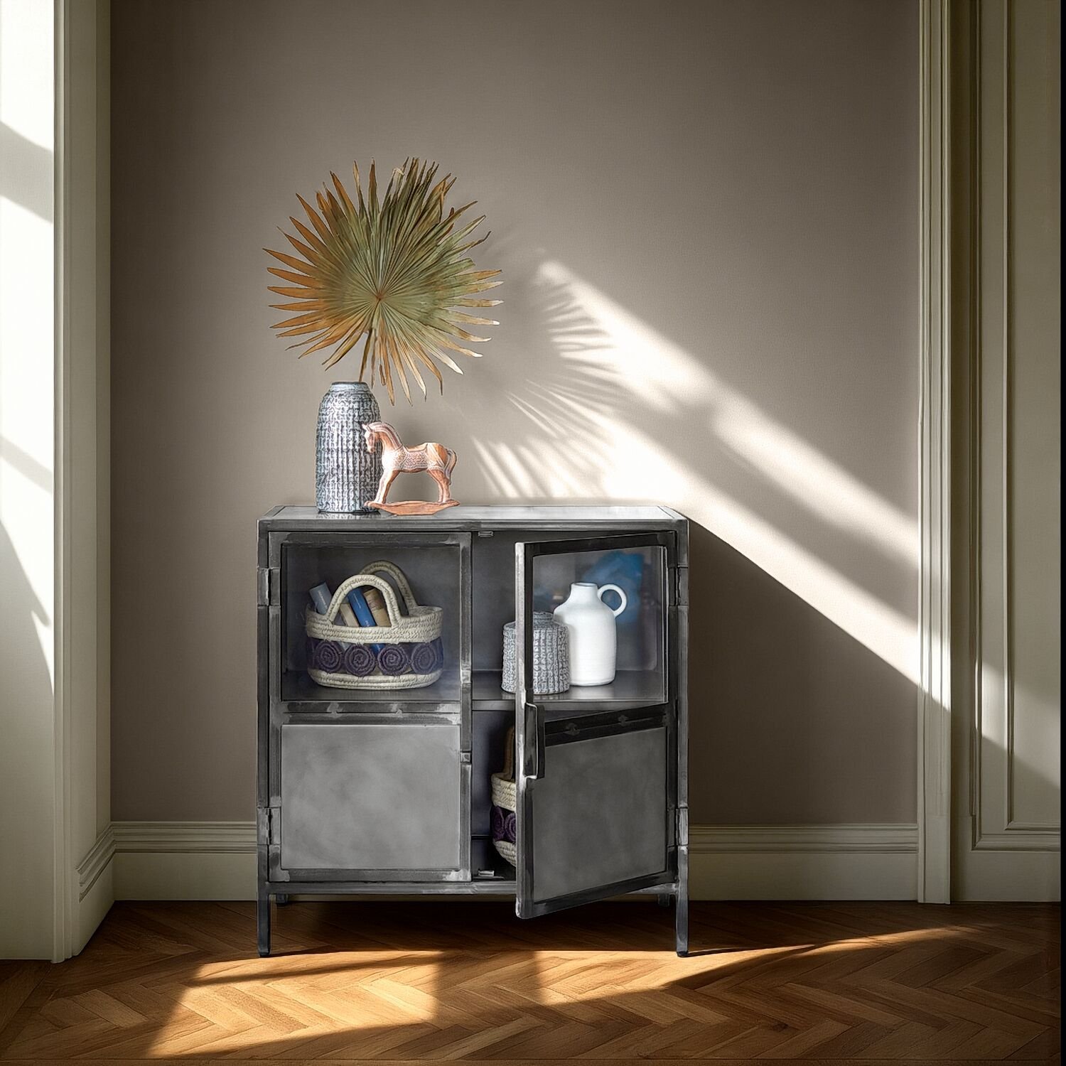 Opbergkastje Carpino 90 x 90 metaal/glas