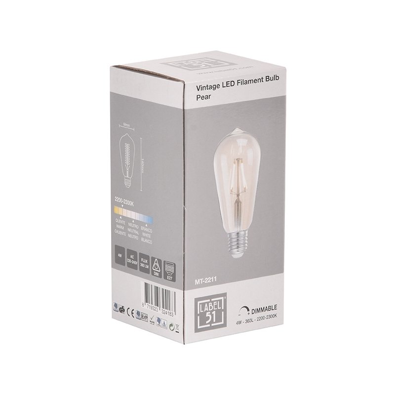 Led Kooldraadlamp Peer warm glas, 6,4x14 cm