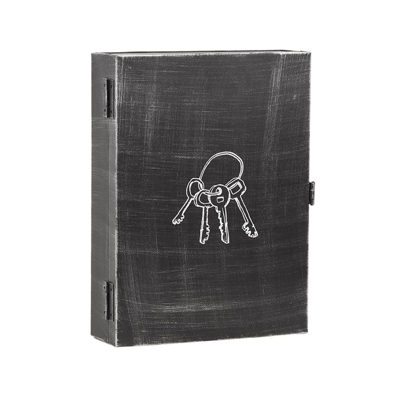 Wanddecoratie Sleutelkastje zwart metaal, 25x8x35 cm