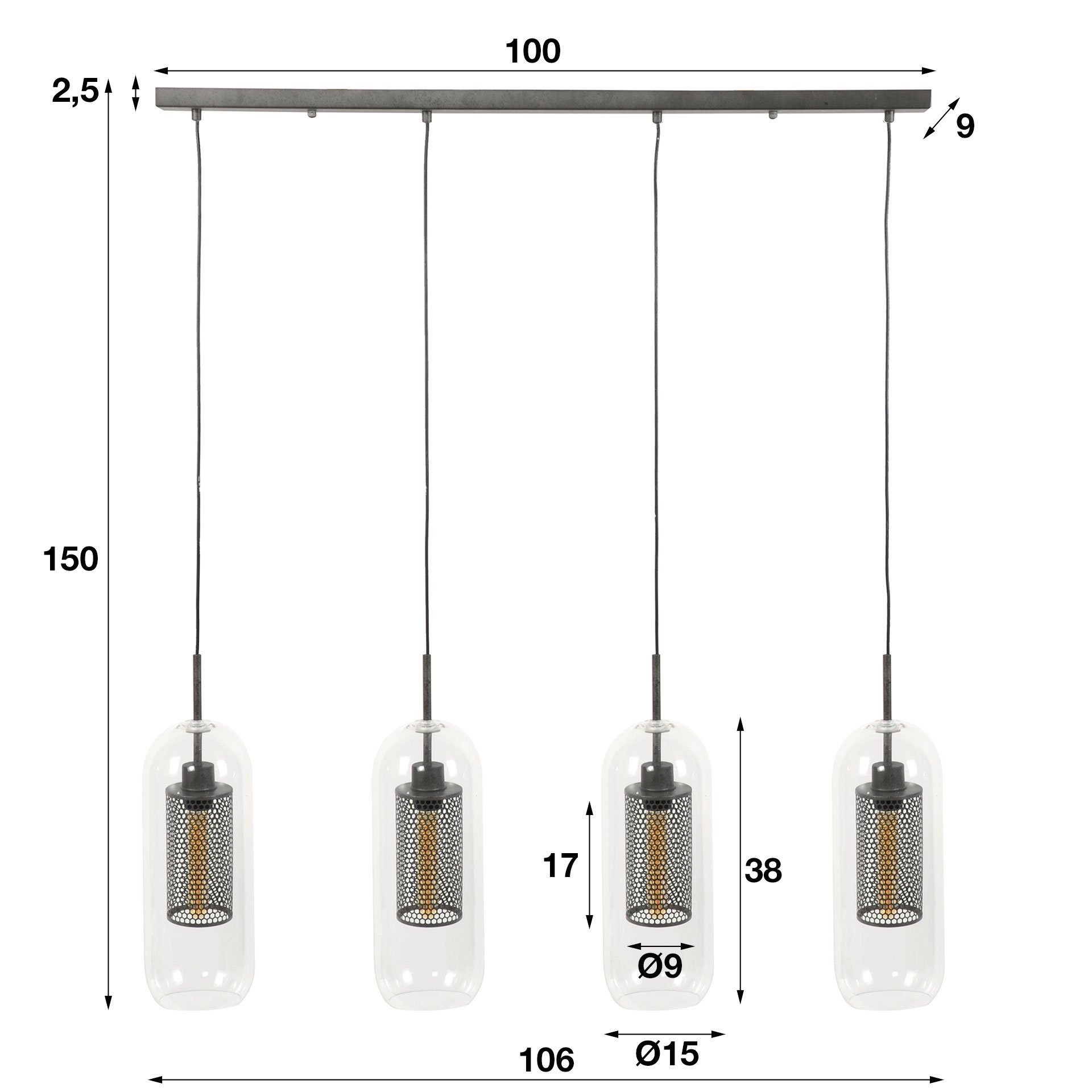 Hanglamp geperforeerd Ø15 glas