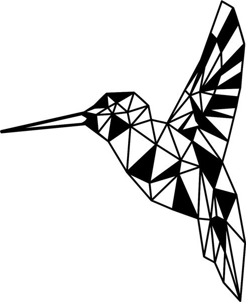 Wanddecoratie geometrische kolibri zwart, 45x39 cm