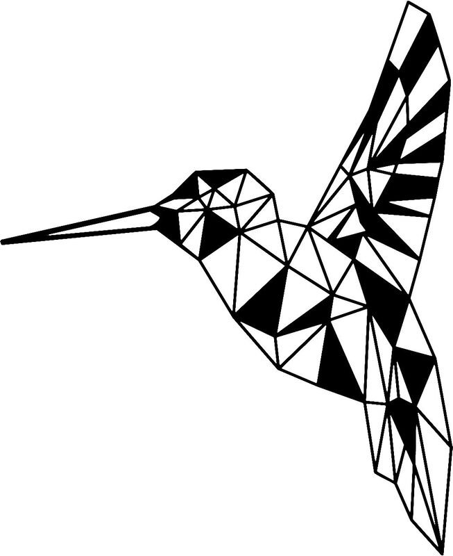 Wanddecoratie geometrische kolibri zwart, 45x39 cm
