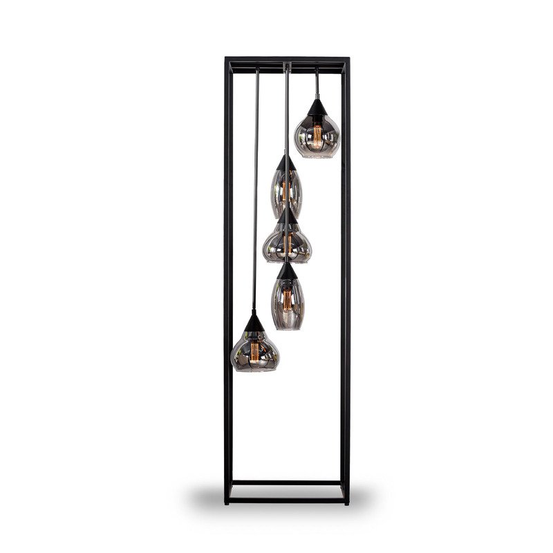 Vloerlamp Lungo frame smoke glas 5-lichts 