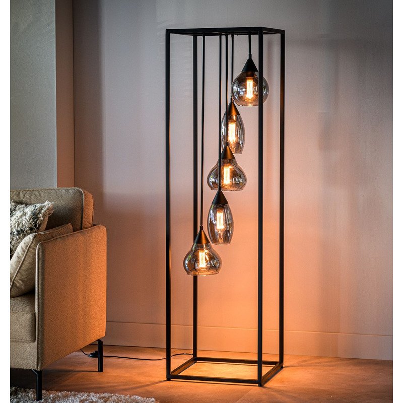 Vloerlamp Lungo frame smoke glas 5-lichts 
