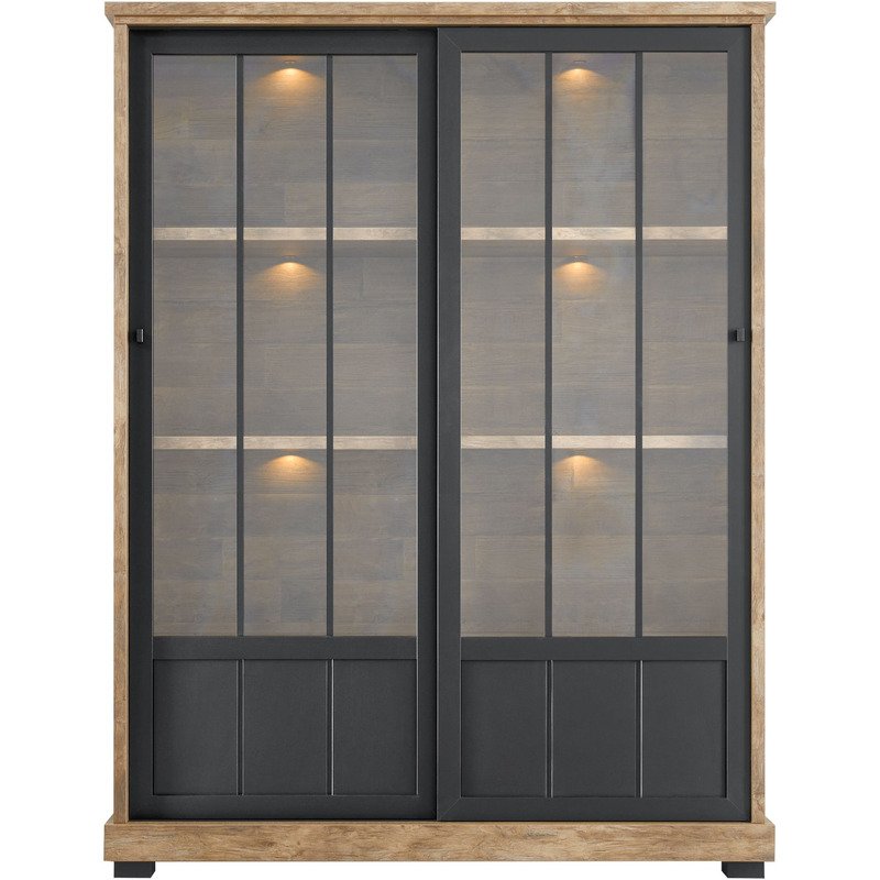 Vitrinekast Ladonia Old Teak i.c.m. zwart
