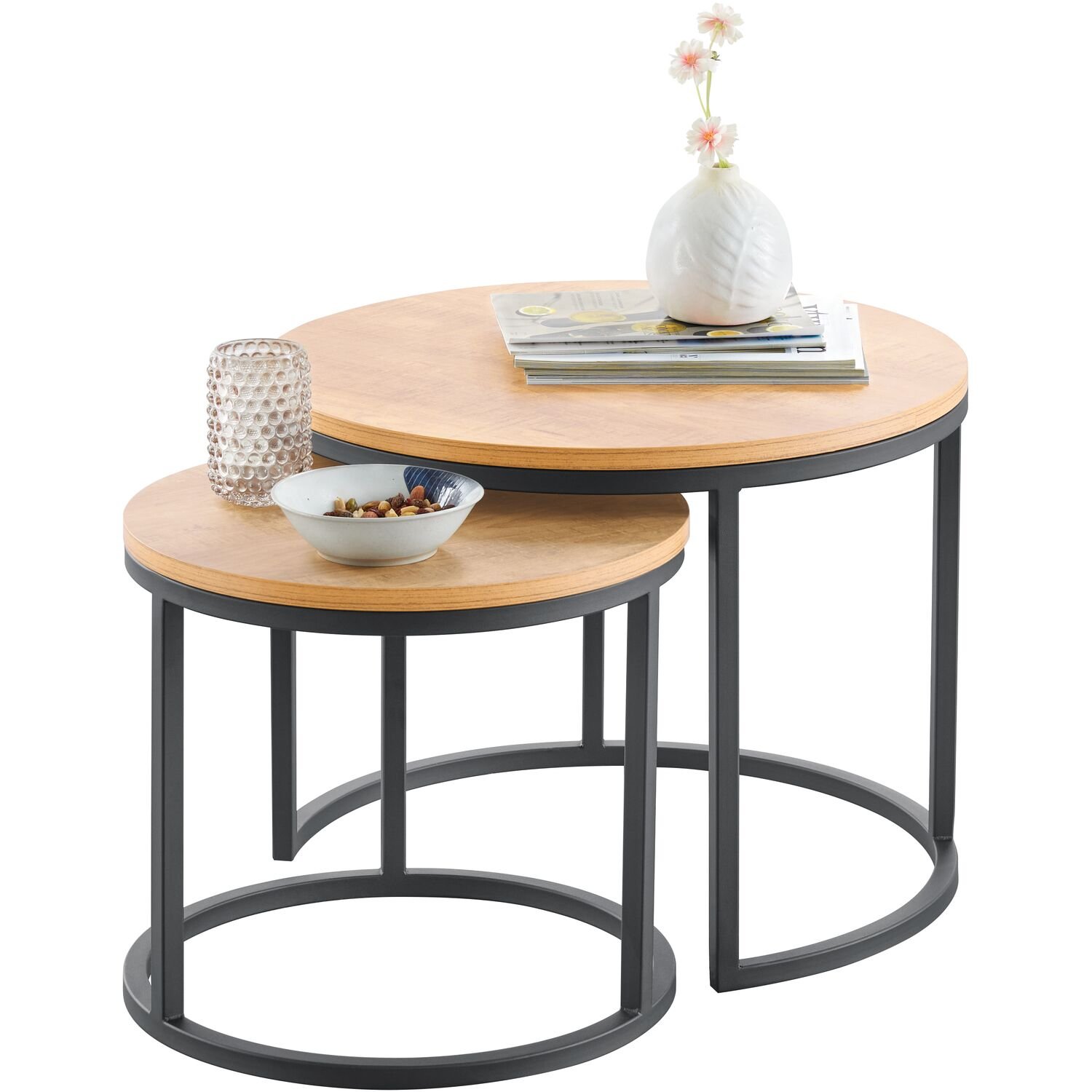 Bijzettafelset Budrio set van 2 rond mango decor