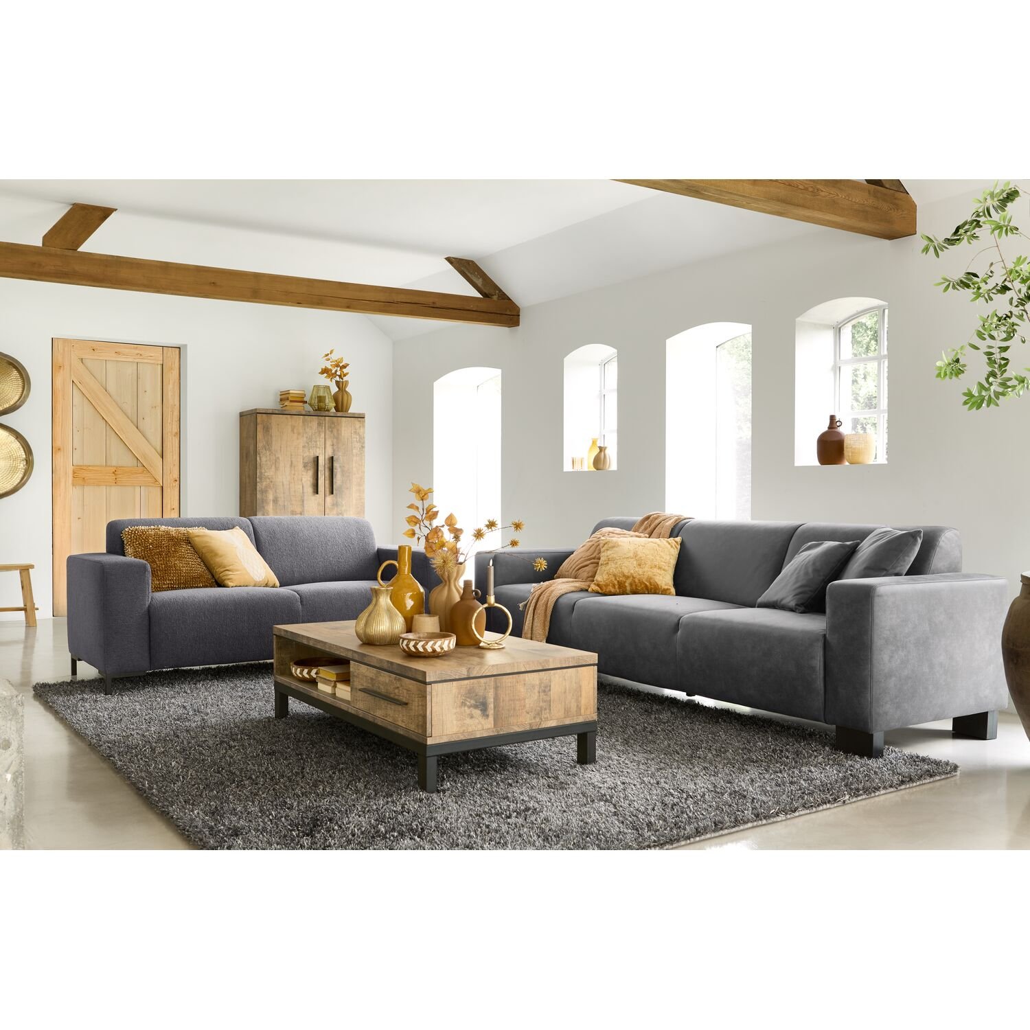 2,5 zitsbank, pocketvering i.c.m. HR-schuim antraciet