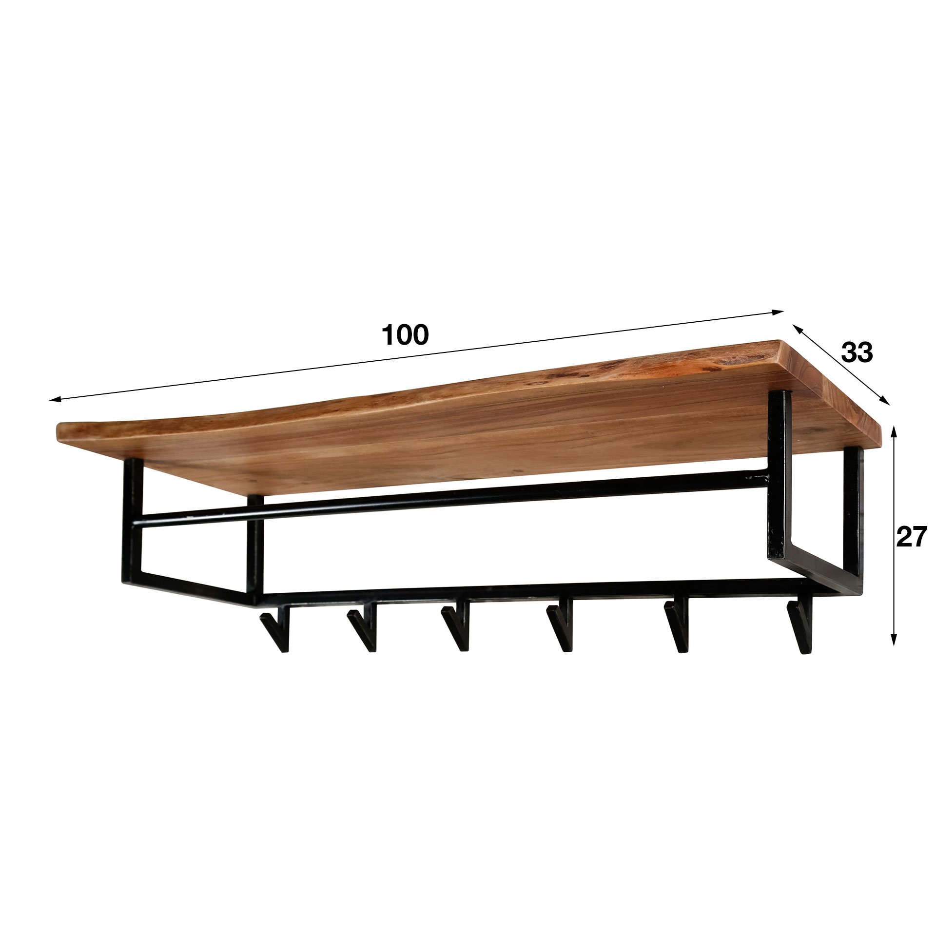 Kapstok edge 6 haken hoedenplank / Massief acacia naturel
