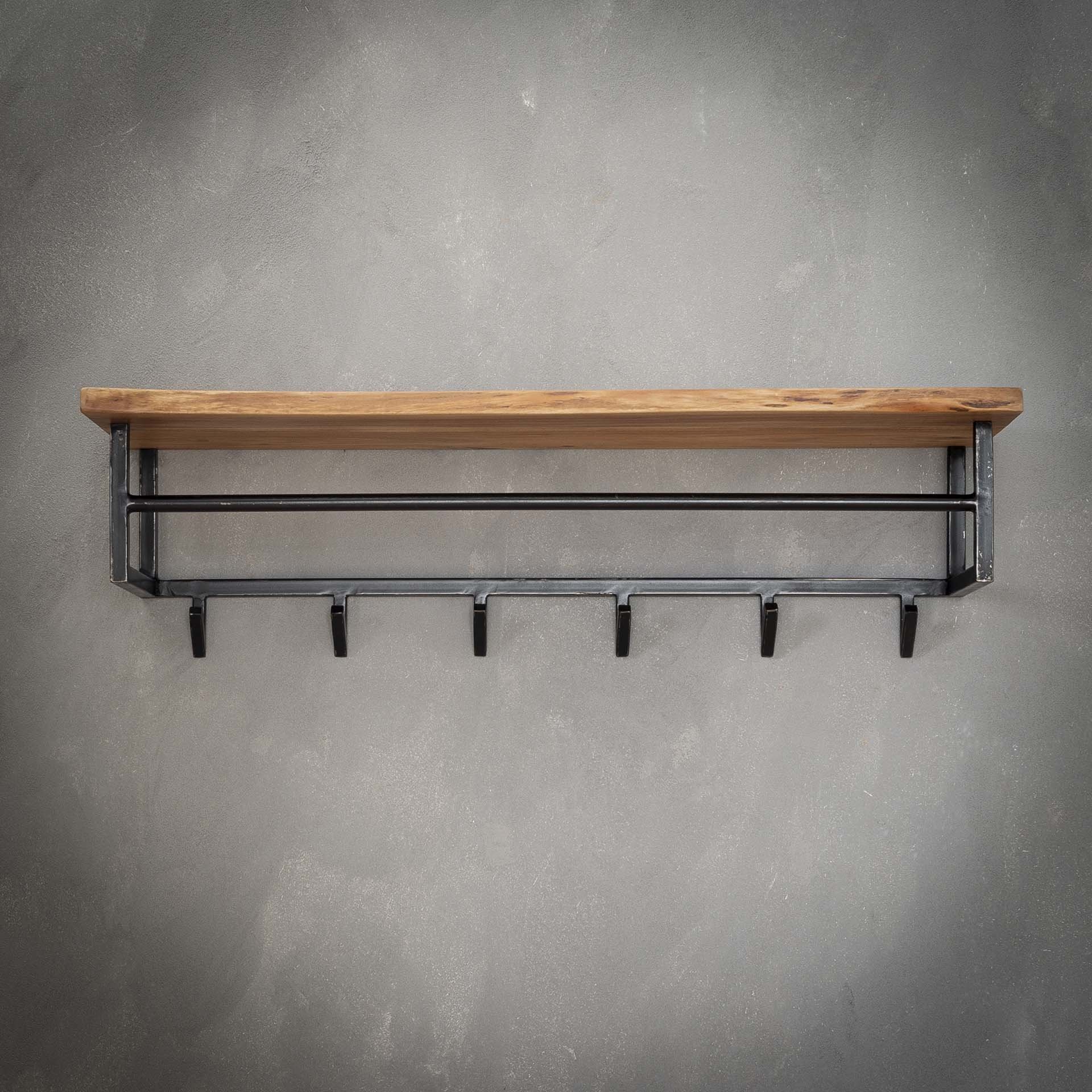 Kapstok edge 6 haken hoedenplank / Massief acacia naturel