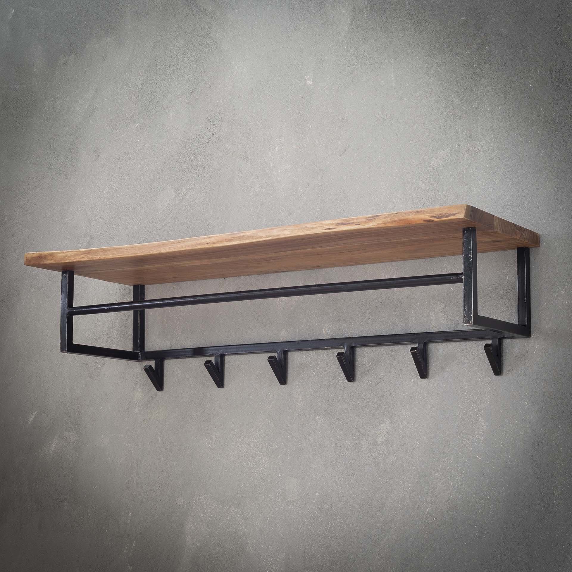 Kapstok edge 6 haken hoedenplank / Massief acacia naturel