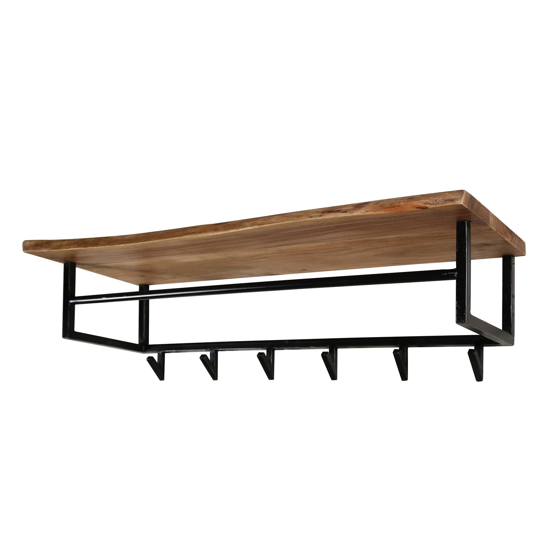 Kapstok edge 6 haken hoedenplank / Massief acacia naturel