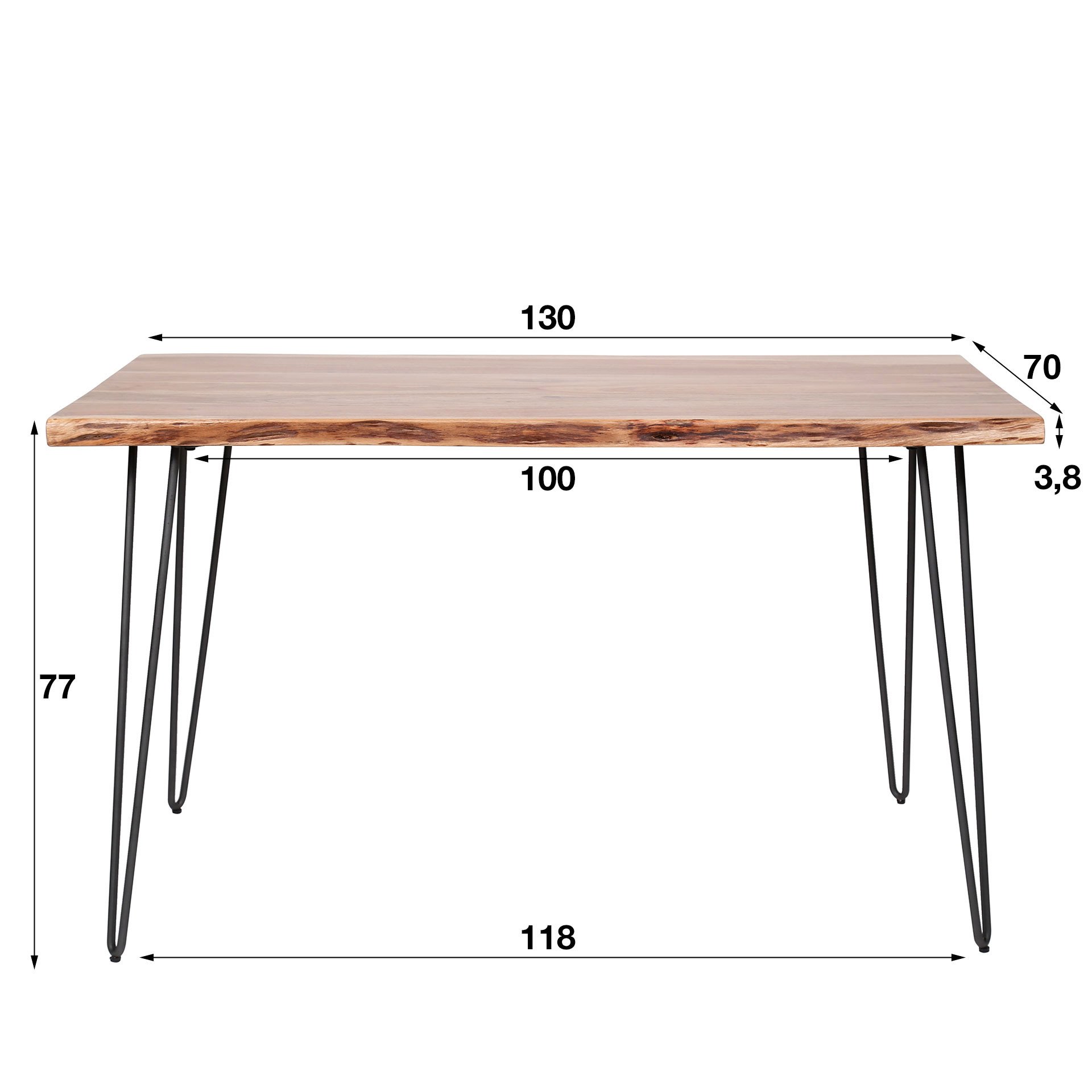 Eetkamertafel edge 130 / Massief acacia naturel