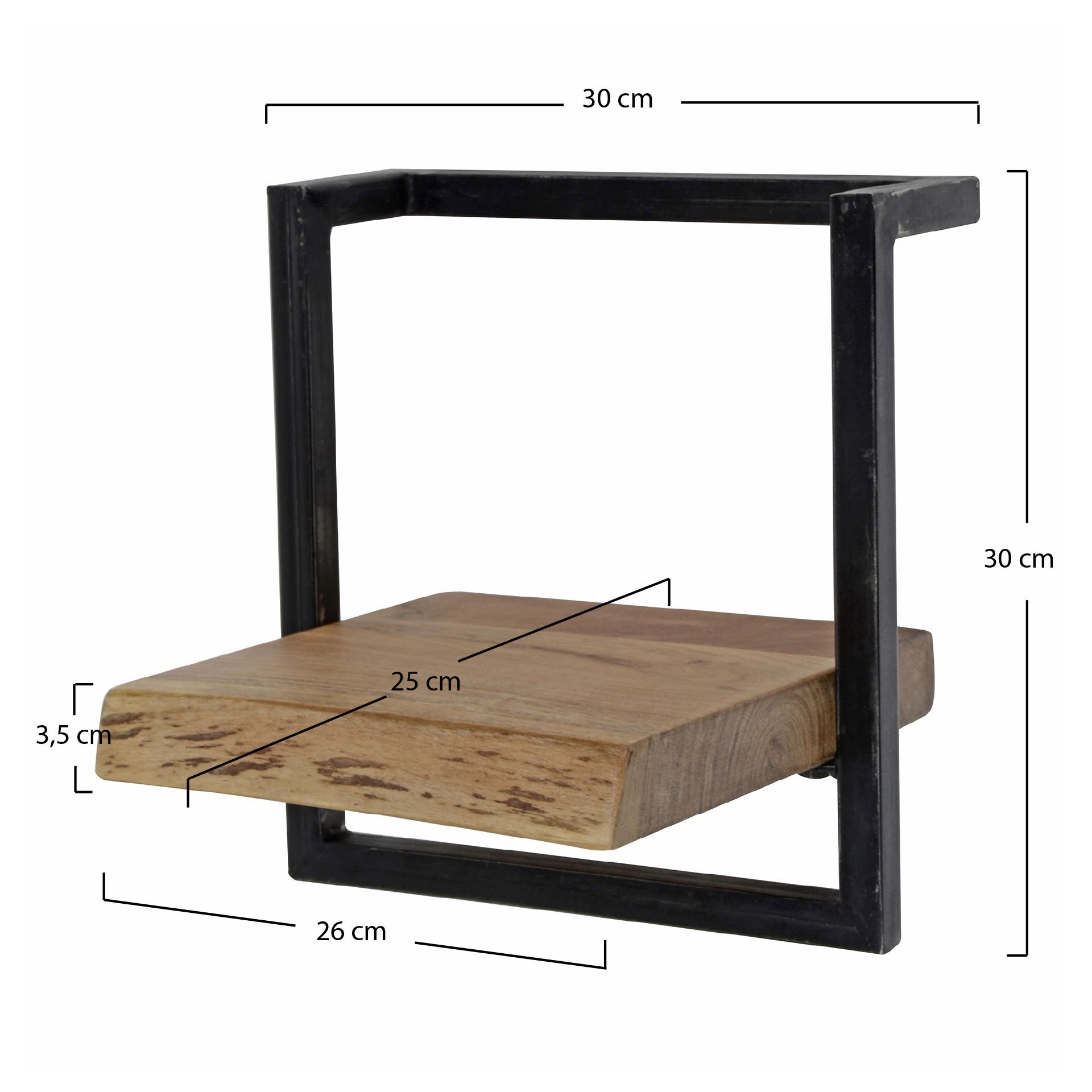 Wandplank edge 30cm / Massief acacia naturel
