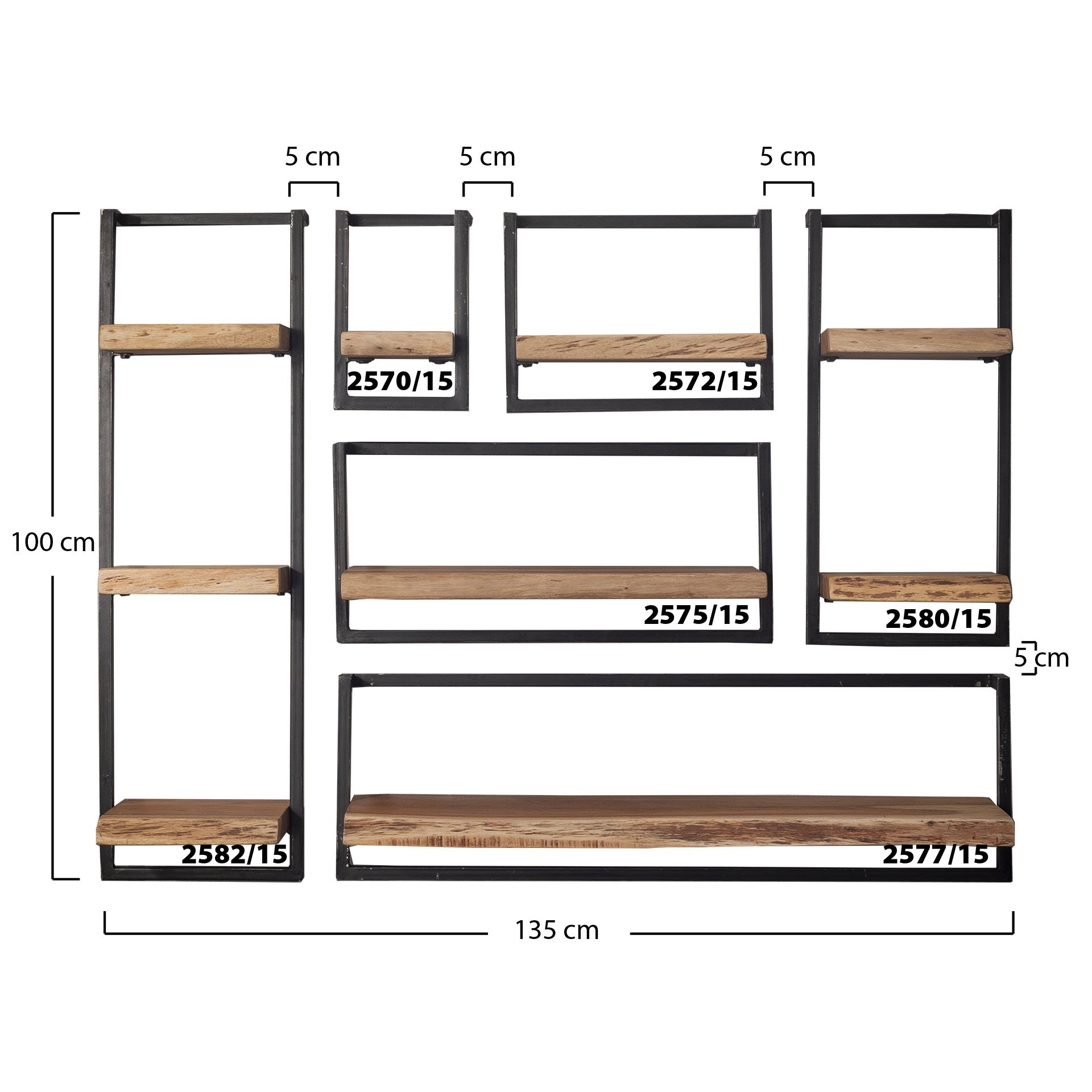 Wandplank edge 65cm / Massief acacia naturel