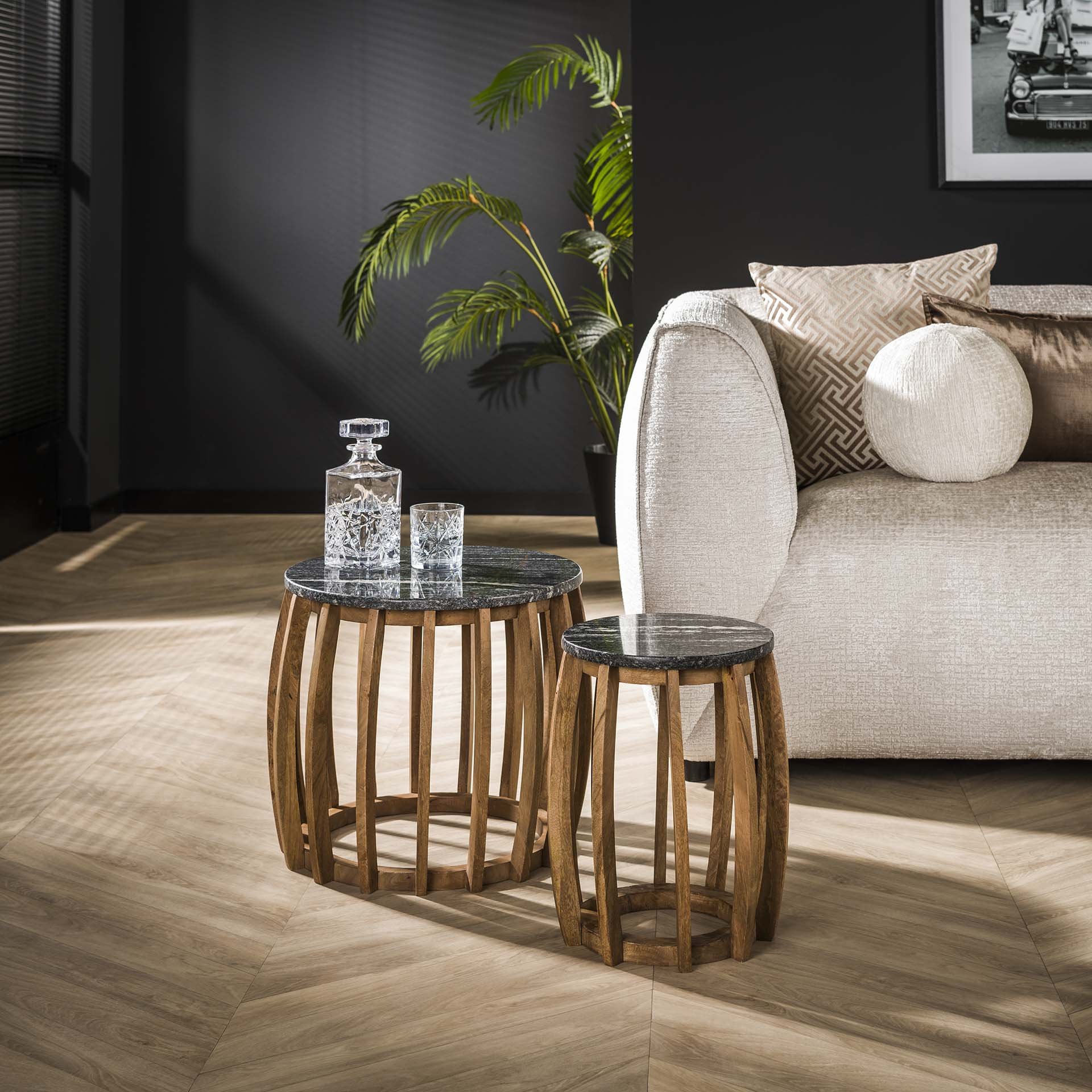 Bijzettafel set/2 Midnight Zwart marmer