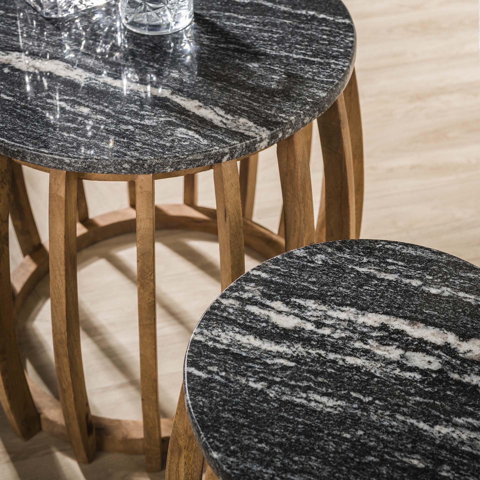 Bijzettafel set/2 Midnight Zwart marmer