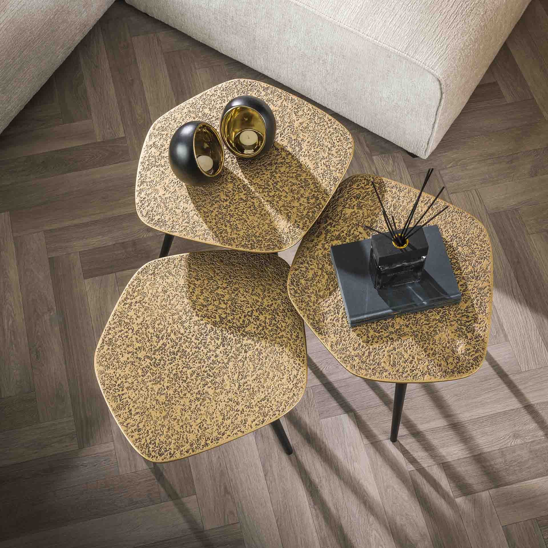 Salontafel set/3 driehoekig Metallic Brons antiek