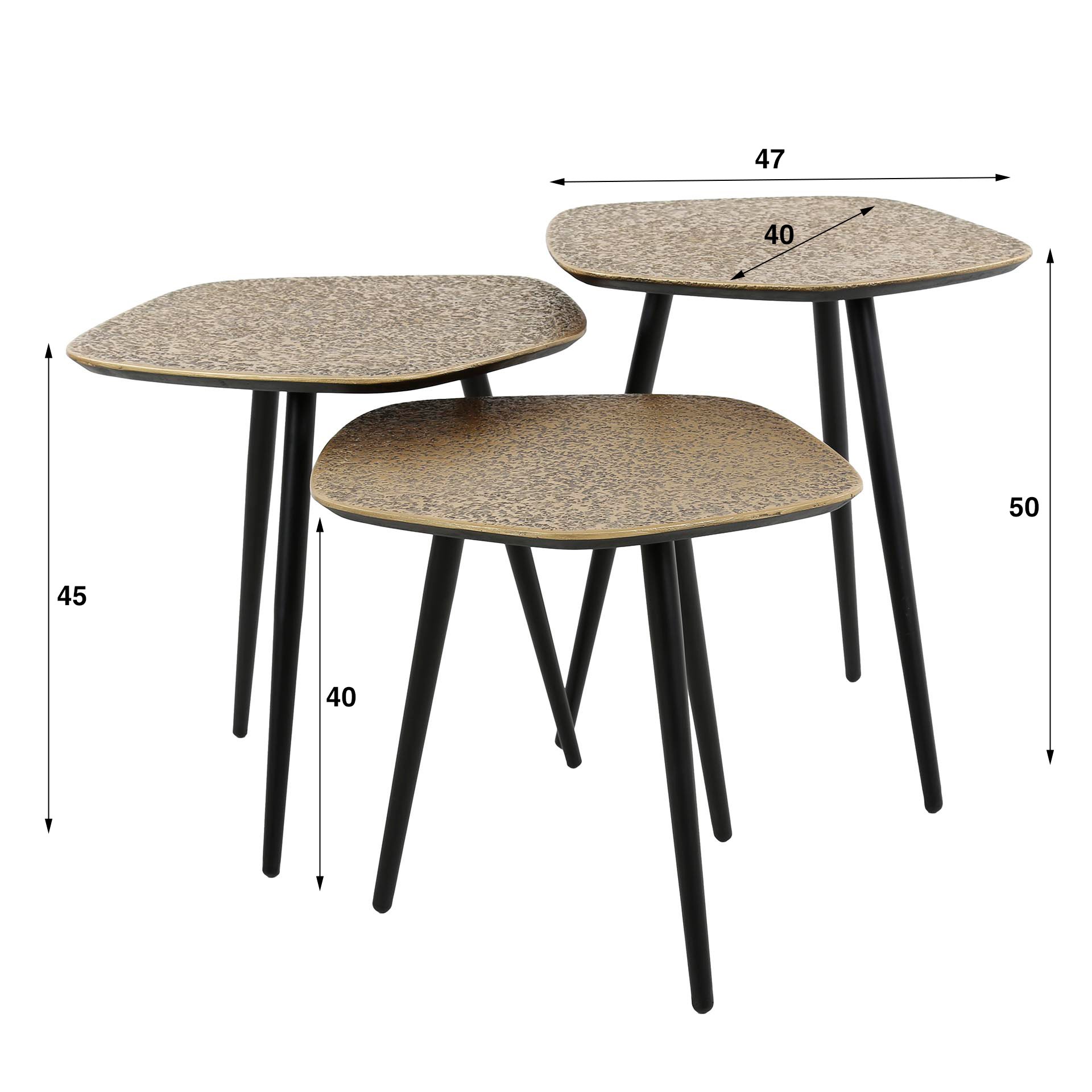 Salontafel set/3 driehoekig Metallic Brons antiek