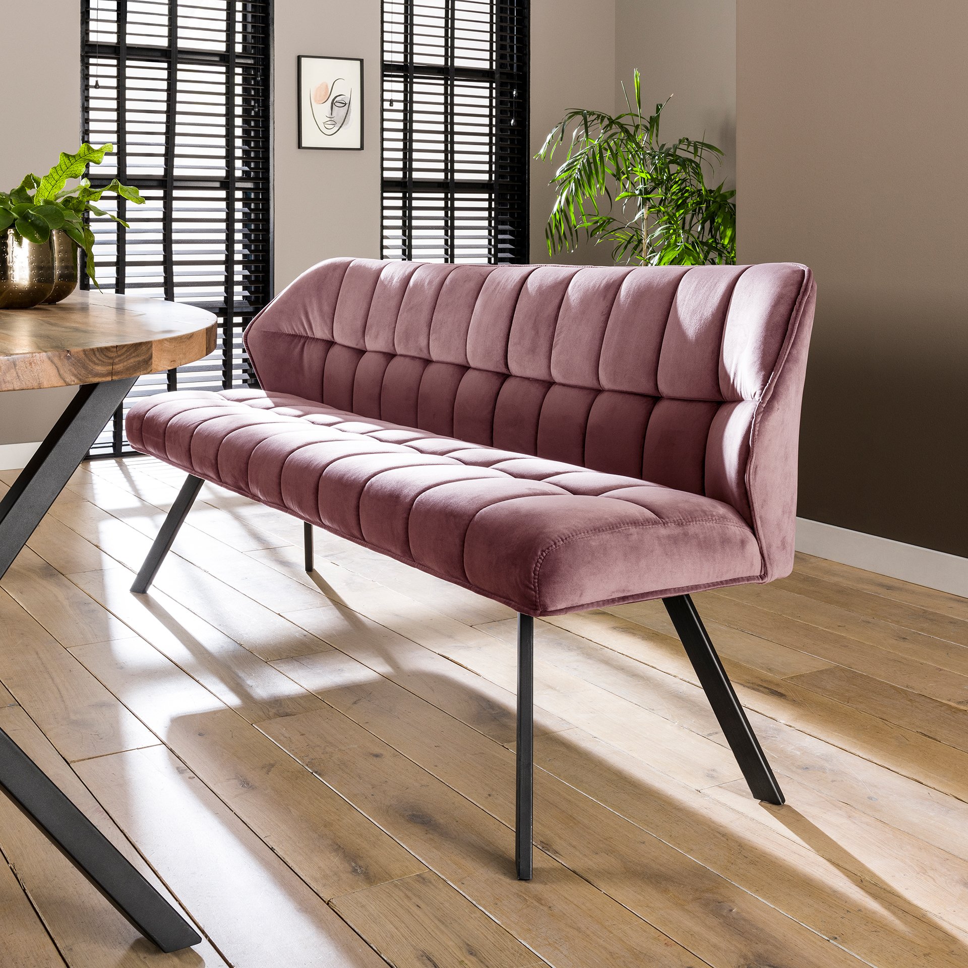 Eetkamerbank Raster 180 roze