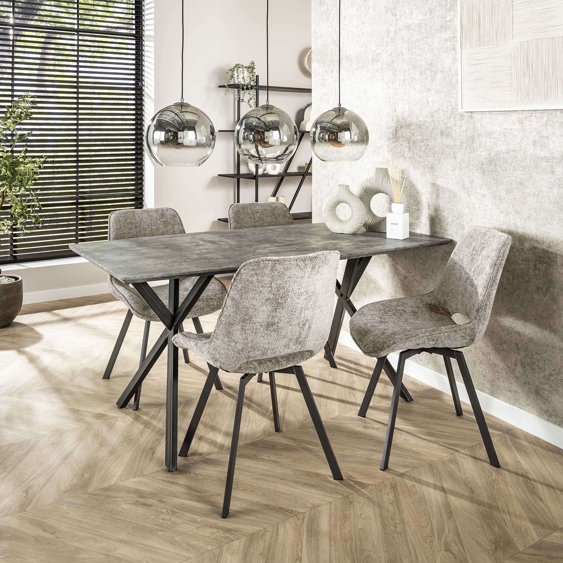 Eetkamertafel ovaal 160 betonlook grijs