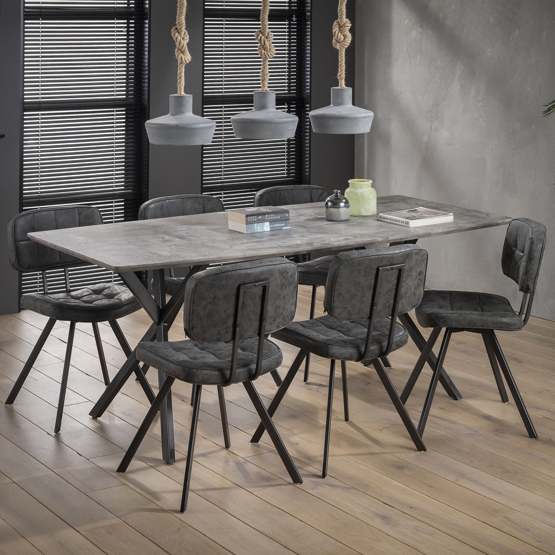 Eetkamertafel ovaal 190 betonlook grijs