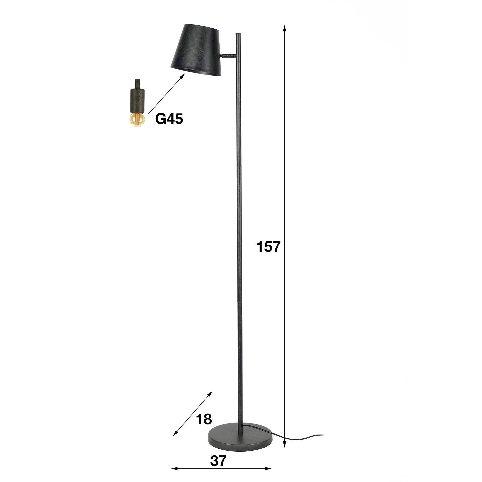 Vloerlamp 1L verstelbare metalen kap Charcoal