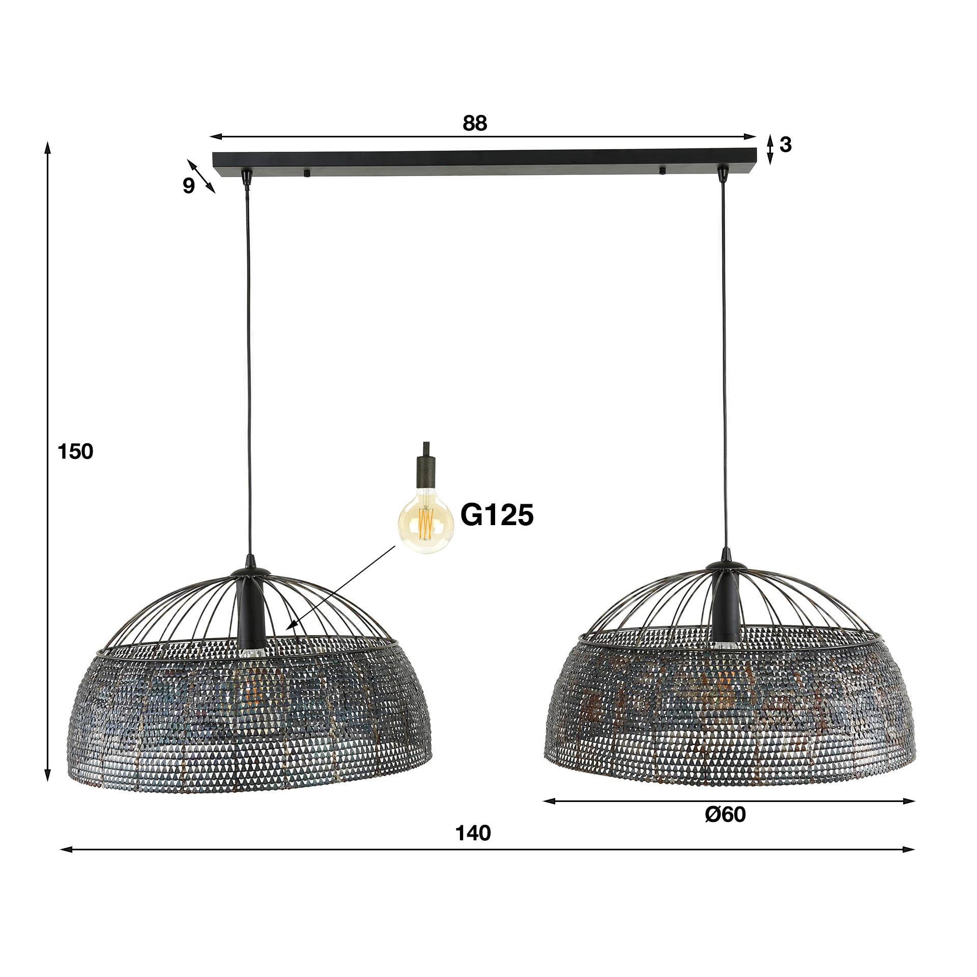Hanglamp Armor 2L Ø60 zwart bruin