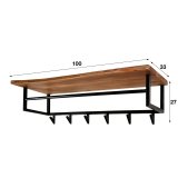 Kapstok edge 6 haken hoedenplank / Massief acacia naturel