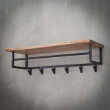 Kapstok edge 6 haken hoedenplank / Massief acacia naturel