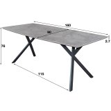 Eetkamertafel 160 ovaal blad zwart gepoedercoat frame / 3D betonlook grijs