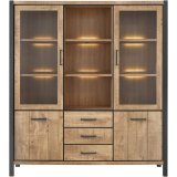 Vitrinekast Mantera 2 glas deuren 2 deuren 3 lades 3 open vakken mango