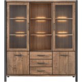 Vitrinekast Mantera 2 glas deuren 2 deuren 3 lades 3 open vakken dark mango