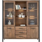 Vitrinekast Mantera 2 glas deuren 2 deuren 3 lades 3 open vakken dark mango