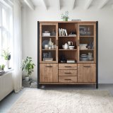 Vitrinekast Mantera 2 glas deuren 2 deuren 3 lades 3 open vakken dark mango