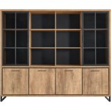 Wandmeubel Imbaro 4 deurs 2 glazen schuifdeuren 6 open vakken in mango decor