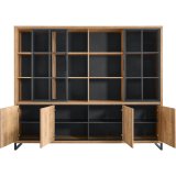 Wandmeubel Imbaro 4 deurs 2 glazen schuifdeuren 6 open vakken in mango decor